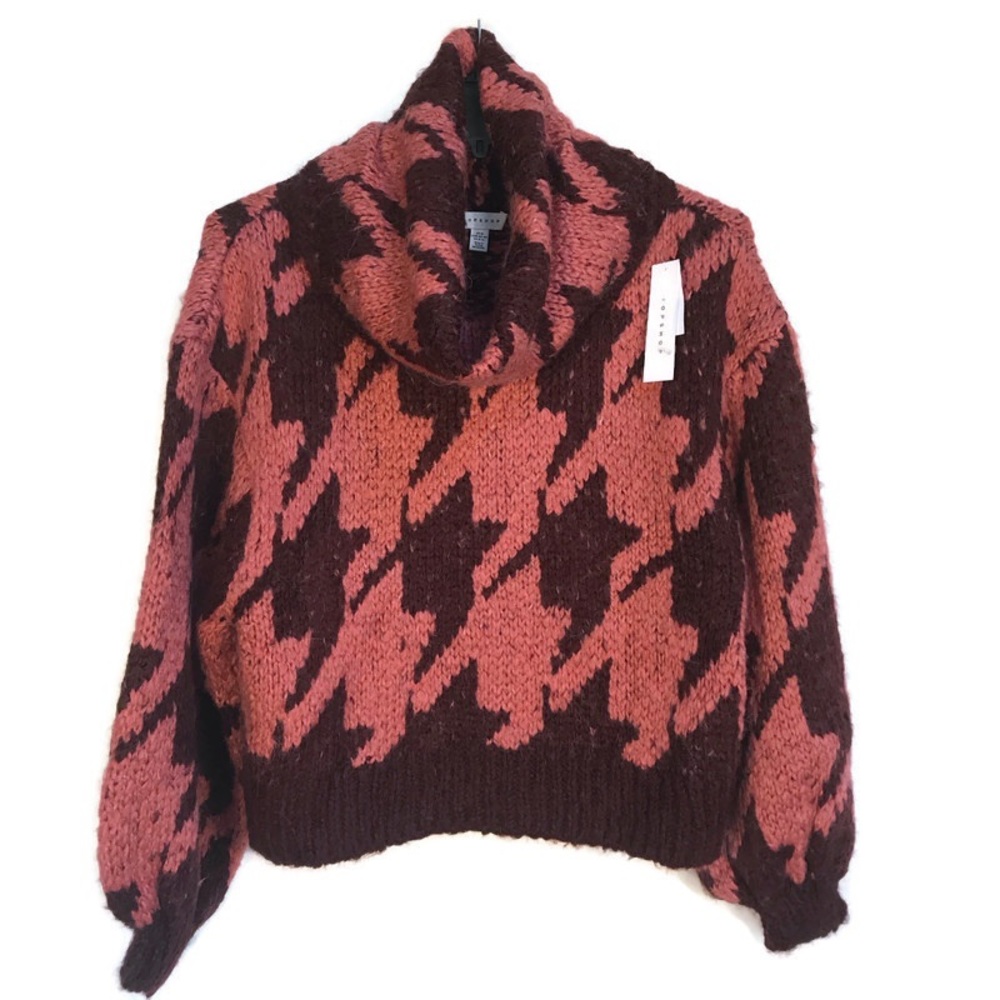 Topshop Sweater Knitted Houndstooth Chunky Sweater Womens Size 8 - 10